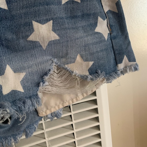 High Rise Distressed Jean Shorts w Exposed Pockets - Picture 6 of 11